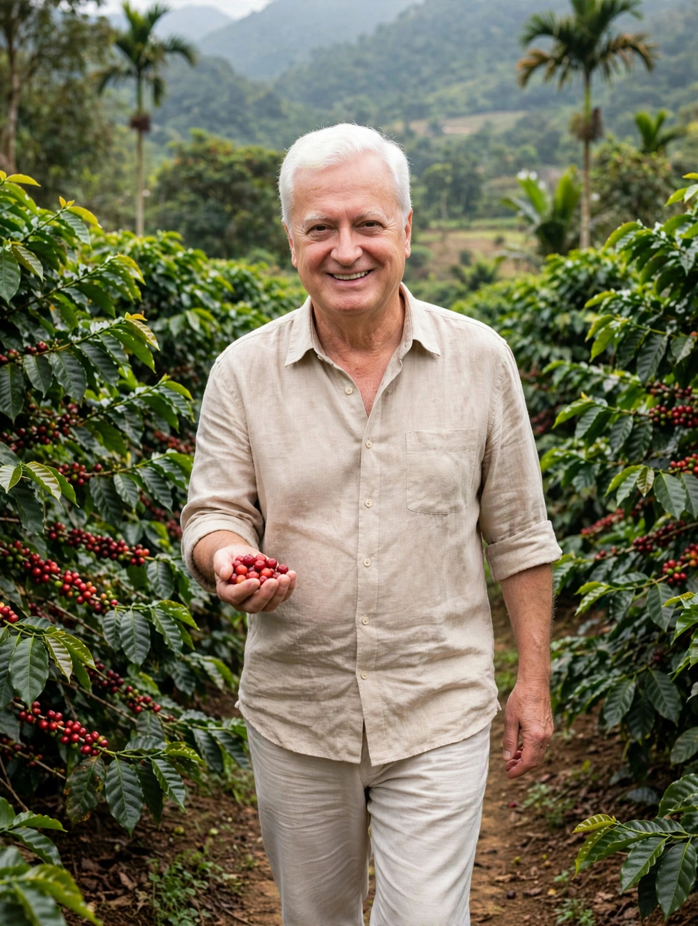 George visiting a Vietnamese coffee plantation